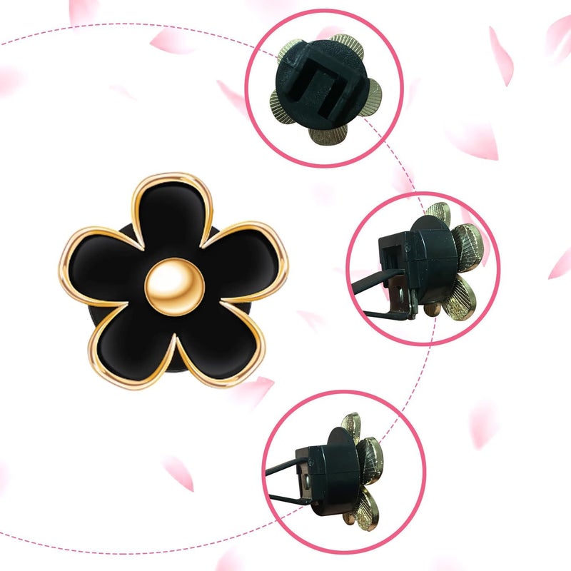 SPANICE Daisy Air Vent Clips, 4 Pcs Cute Flower Car Air Conditioning Outlet Clip Car Air Freshener Clip Charm Car Inter Decor Accessories for Women (Black) - Image 3